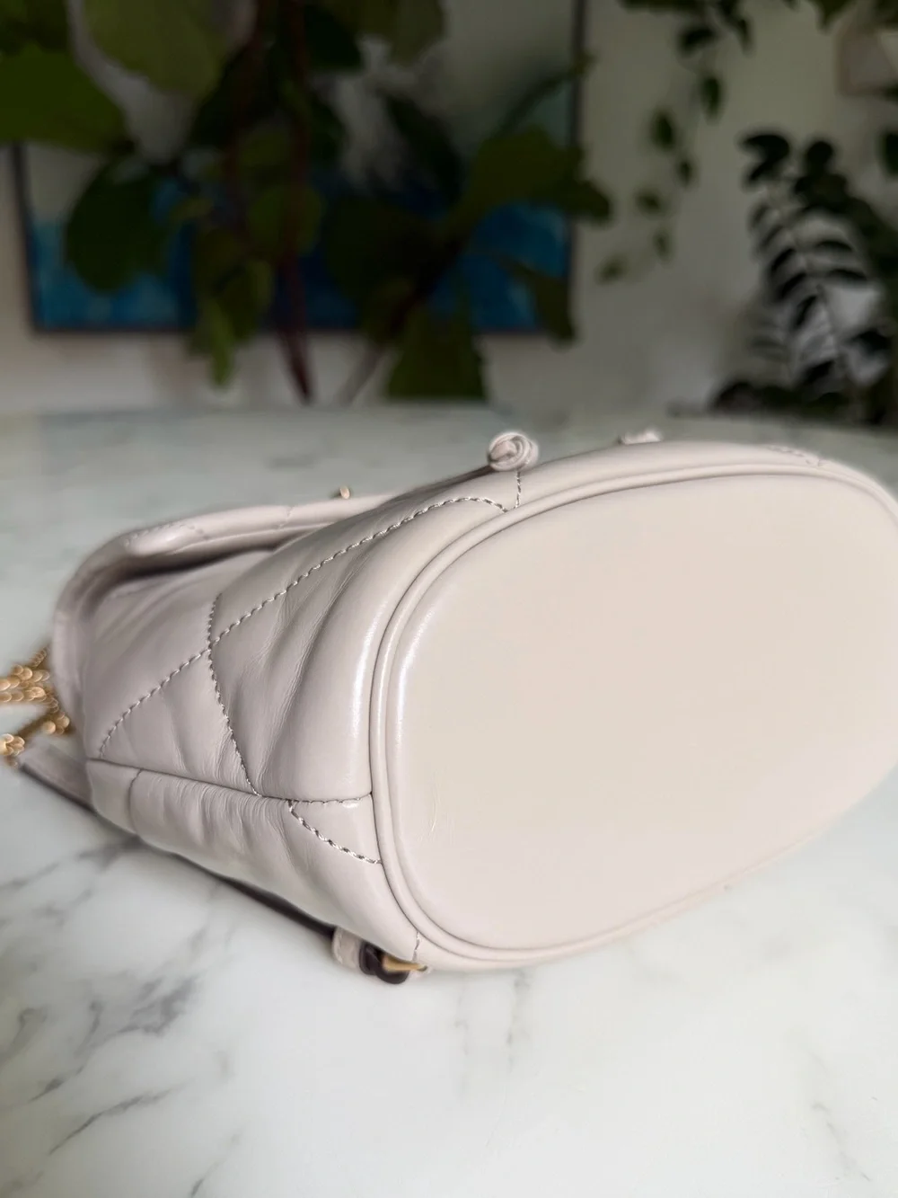 Tory Burch Mini Kira Diamond Quilt Backpack Light Stone Leather